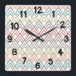 Art Deco Mountains  Square Wall Clock<br><div class="desc">This wall clock has an art deco design of upside down Vs in retro colors of orange,  teal,  gold,  black,  red,  brown,  and gray.</div>