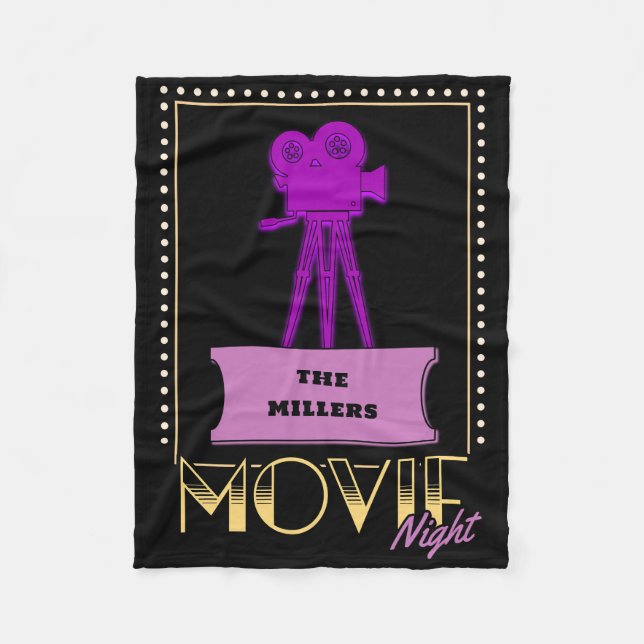 Art Deco Movie Night Personalised Family Name Fleece Blanket (Front)