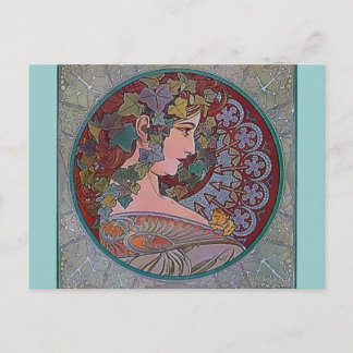 Art Deco Mucha Woman mosaic Postcard