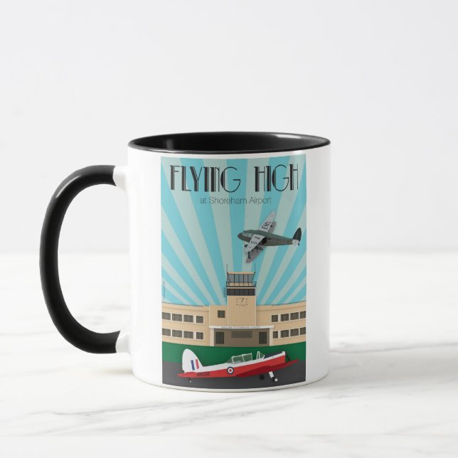 Art deco mug with Shoreham Airport and Chipmunk (Left)