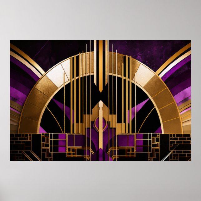 Art Deco Music Hall, Purple, Gold, Black Poster (Front)