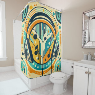 Art Deco Musical Earphones Shower Curtain