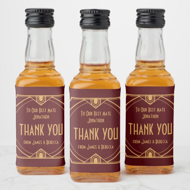 Art Deco Names Recipient Thank you Burgundy Liquor Bottle Label (Bottles)