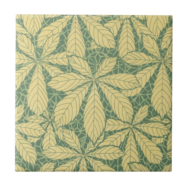 art deco nature leaves foliage pattern art tile (Front)