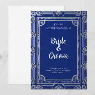 Art Deco Navy Blue Silver Grey Invitation
