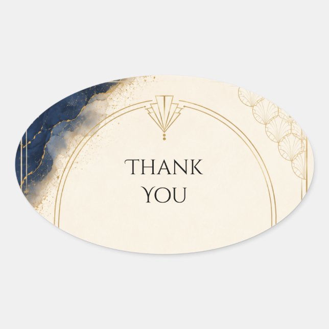 Art Deco Navy Gold Wedding Sticker (Front)