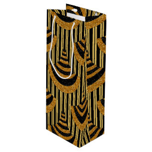 Art Deco New Year Faux Gold Glitter & Black Wine Gift Bag
