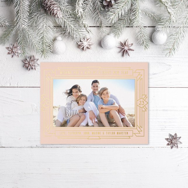 Art Deco New Year Photo Foil Holiday Postcard (Creator Uploaded)