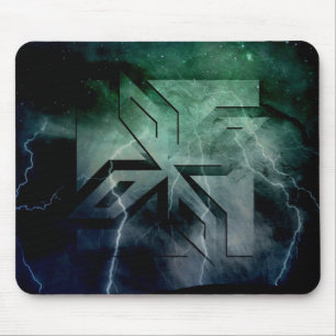 Art Deco Ninja Star Icon, Galaxy lightning overlay Mouse Pad