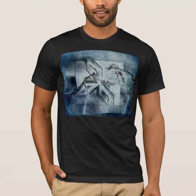 Art Deco Ninja Star Icon, Galaxy lightning overlay T-Shirt (Front)