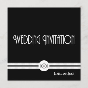 Art Deco Noir Chic Black and White Formal Wedding Invitation