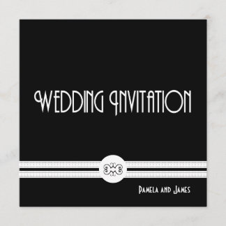 Art Deco Noir Chic Black and White Formal Wedding Invitation
