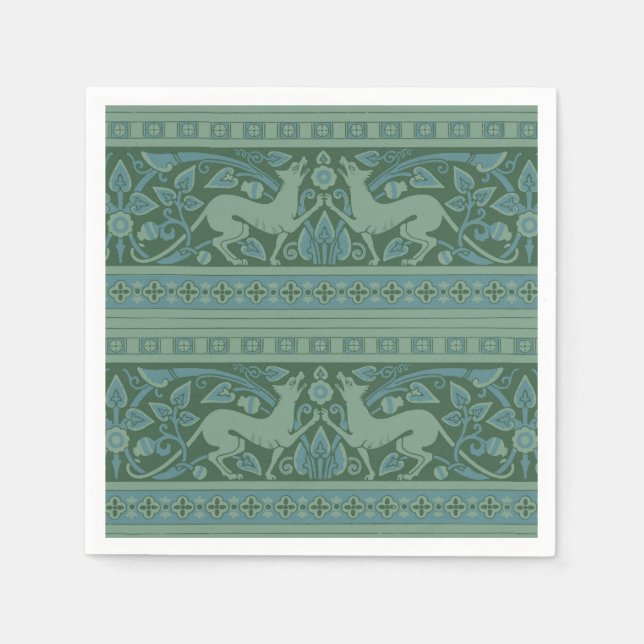 Art Deco Nouveau Dog Nature Animal Pattern Napkin (Front)