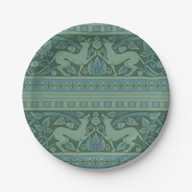 Art Deco Nouveau Dog Nature Animal Pattern Paper Plate (Front)