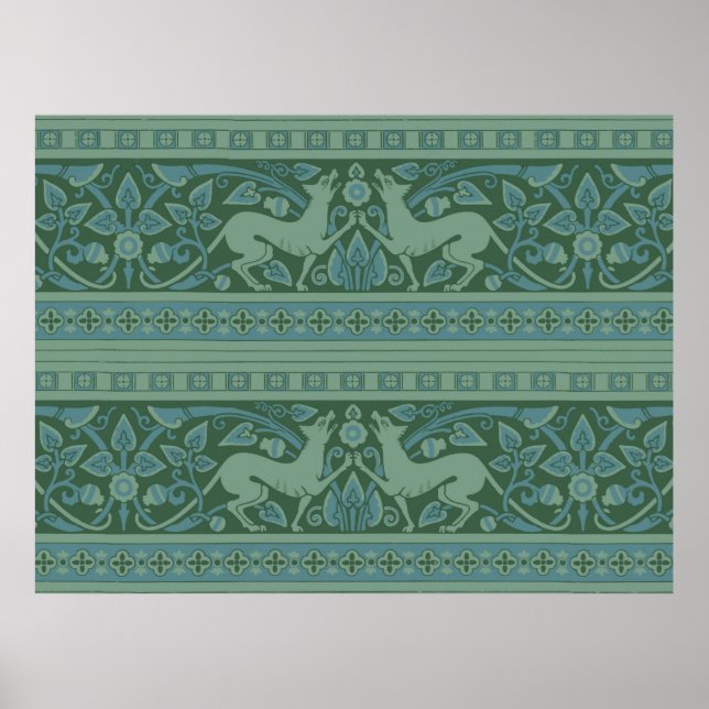 Art Deco Nouveau Dog Nature Animal Pattern Poster (Front)
