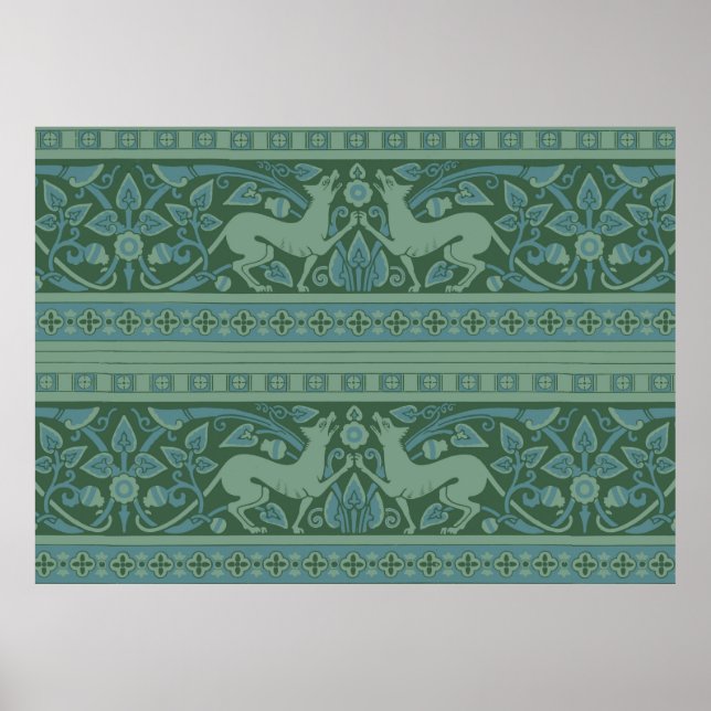 Art Deco Nouveau Dog Nature Animal Pattern Poster (Front)