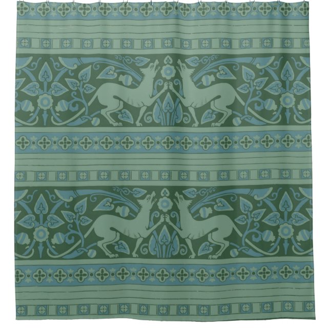 Art Deco Nouveau Dog Nature Animal Pattern Shower Curtain (Front)