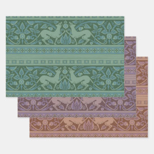 Art Deco Nouveau Dog Nature Animal Pattern Wrapping Paper Sheet