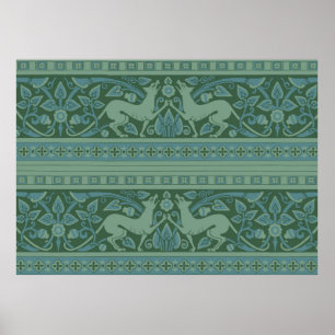 Art Deco Nouveau Dog Nature Botanical :Pattern Poster