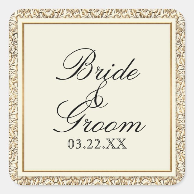 Art Deco Nouveau Faux Gold Floral Damask Lace Square Sticker (Front)