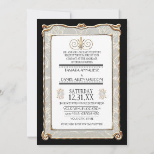 Art Deco Nouveau Gatsby Style Gold n Lace Look Invitation