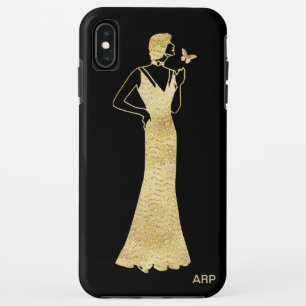 *~* Art Deco Nouveau Gold Glitter Woman Butterfly Case-Mate iPhone Case