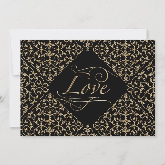 Art Deco Nouveau Lace Damask Golden Calligraphy Invitation (Front)