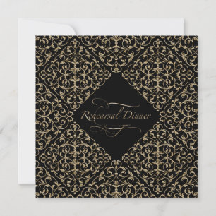 Art Deco Nouveau Lace Damask Golden Calligraphy Invitation