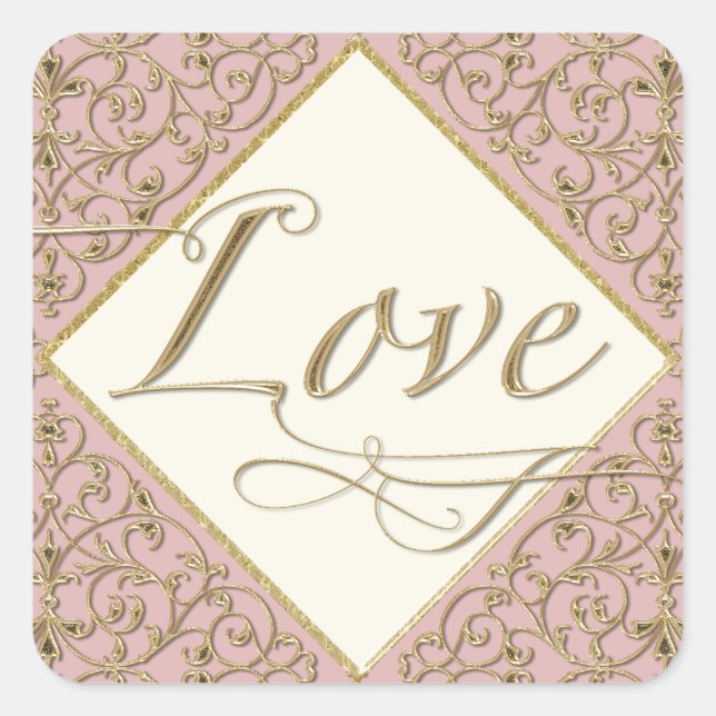Art Deco Nouveau Lace Damask Golden Calligraphy Square Sticker (Front)