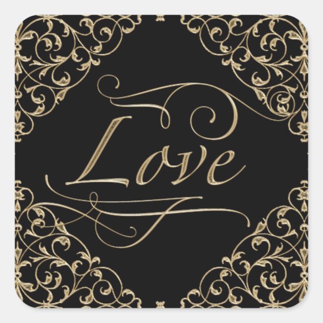 Art Deco Nouveau Lace Damask Golden Calligraphy Square Sticker (Front)