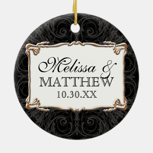 Art Deco Nouveau Lace n Gold Look Personalised Ceramic Tree Decoration (Back)