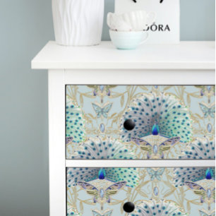 Art Deco Nouveau Peacock Butterfly Blue Decoupage  Tissue Paper