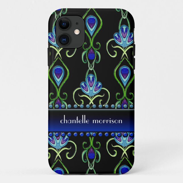 Art Deco Nouveau Peacock Feather Colours Swirl Art Case-Mate iPhone Case (Back)