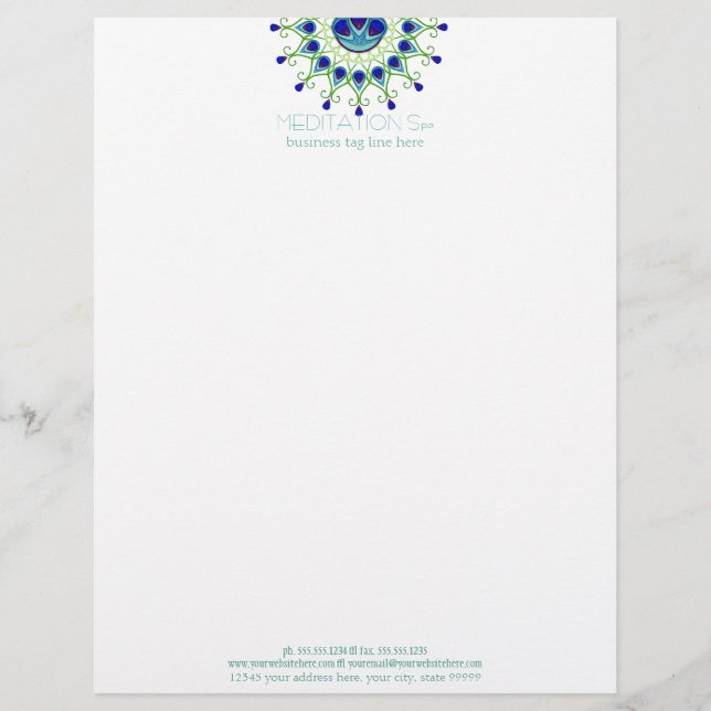 Art Deco Nouveau Peacock Feather Modern Business Customised Letterhead (Front)