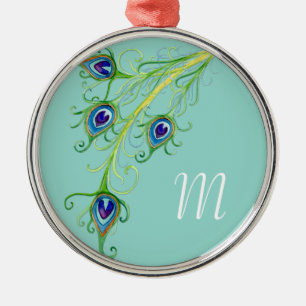 Art Deco Nouveau Style Peacock Feathers Swirl Metal Tree Decoration