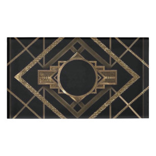 Art deco, nouveau,vintage,black,gold,chic,elegant, name tag