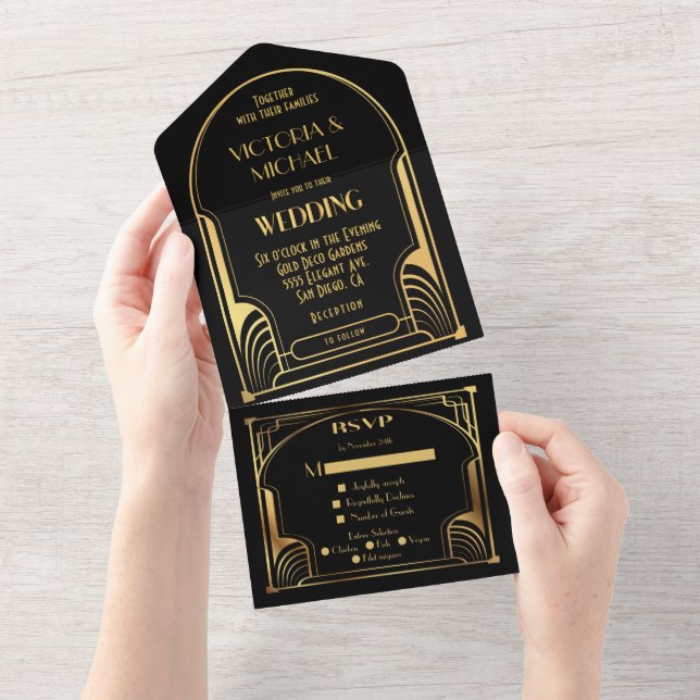Art Deco Nouveau Wedding All In One Invitation (Tearaway)