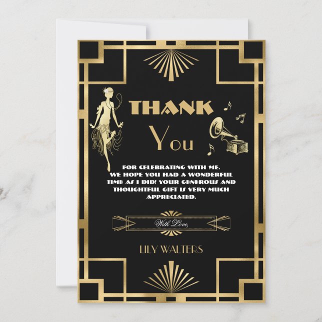 Art Deco Nouveu Gatsby Roaring Twenties Birthday  Thank You Card (Front)