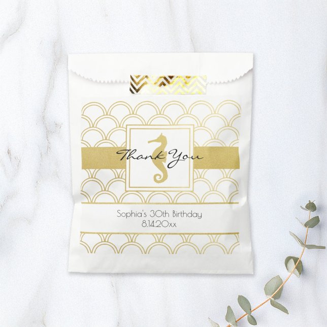 Art Deco Ocean Wave Patten Gold Glitter Seahorse Favour Bags (Creator Uploaded)