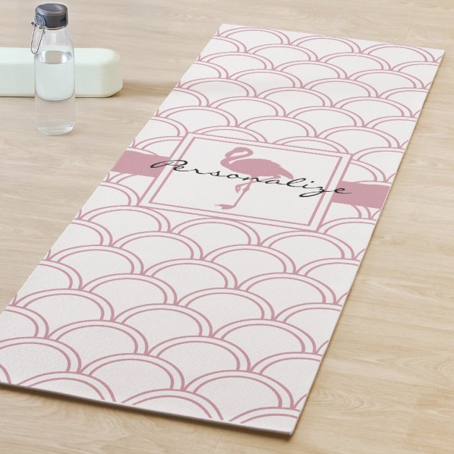 Art Deco Ocean Wave Pattern Pink Flamingo Yoga Mat (Creator Uploaded)