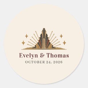 Art Deco Old Hollywood Wedding Classic Round Sticker