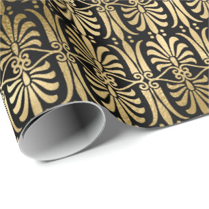 Art Deco Ornament Black Gold Elegant Chic Formal Wrapping Paper