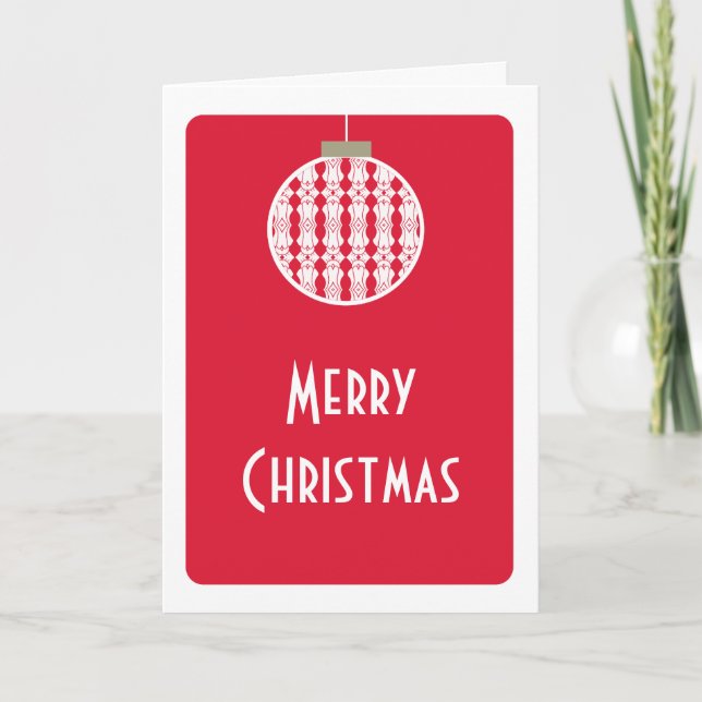Art Deco Ornament Christmas Card, Bright Red Holiday Card (Front)