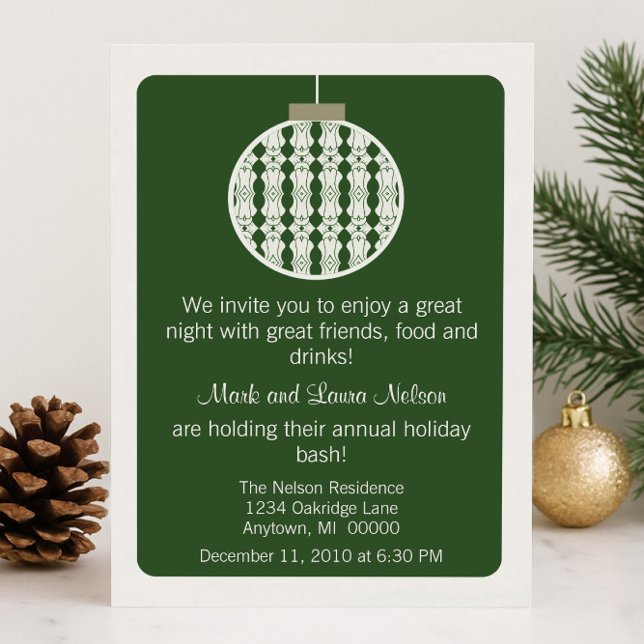 Art Deco Ornament Christmas Party | Green Invitation (Green Art Deco Ornament Christmas Party Invitation)
