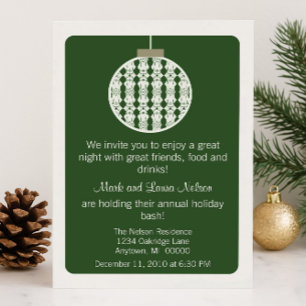 Art Deco Ornament Christmas Party Invite, Green Invitation