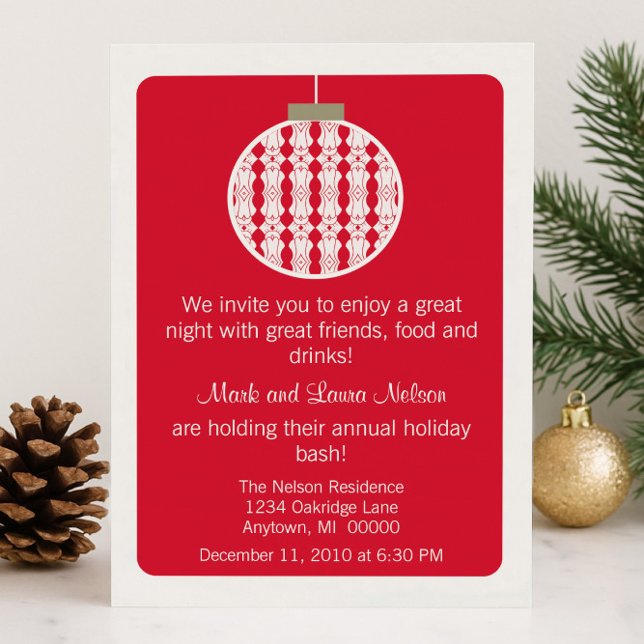 Art Deco Ornament Christmas Party | Red Invitation (Red Art Deco Ornament Christmas Party Invitation)