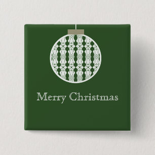 Art Deco Ornament Holday Button, Holly Green 15 Cm Square Badge