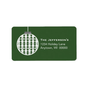 Art Deco Ornament Holiday Address Labels, Green Label