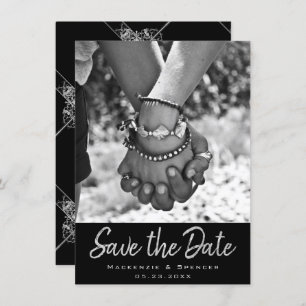 Art Deco Ornamental   Black and Silver Geometric Save The Date