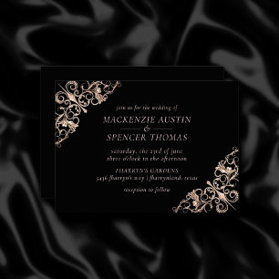 Art Deco Ornamental   Black Copper Nouveau Wedding Invitation